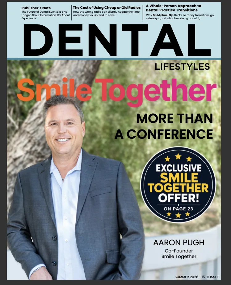 Cover of Dental Lifestyles Magazine, Summer 2026, listing the feature on Dr. Michael Njo's whole-person approach to dental practice transitions