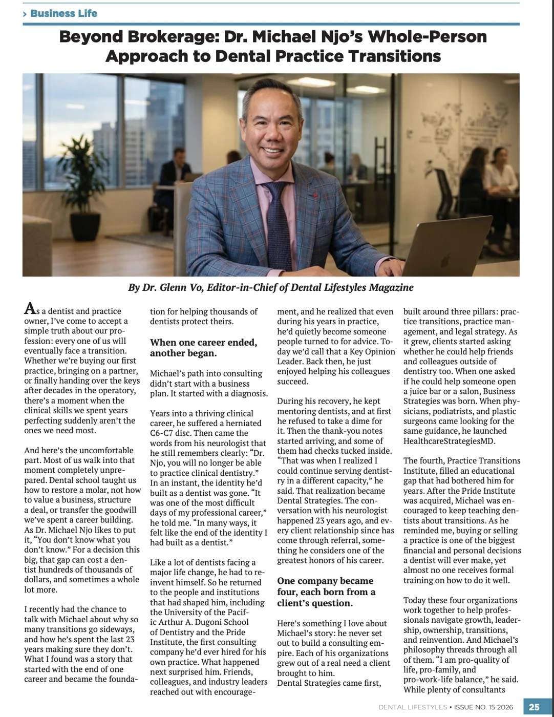 Page 25 of Dental Lifestyles Magazine: Beyond Brokerage, by Dr. Glenn Vo