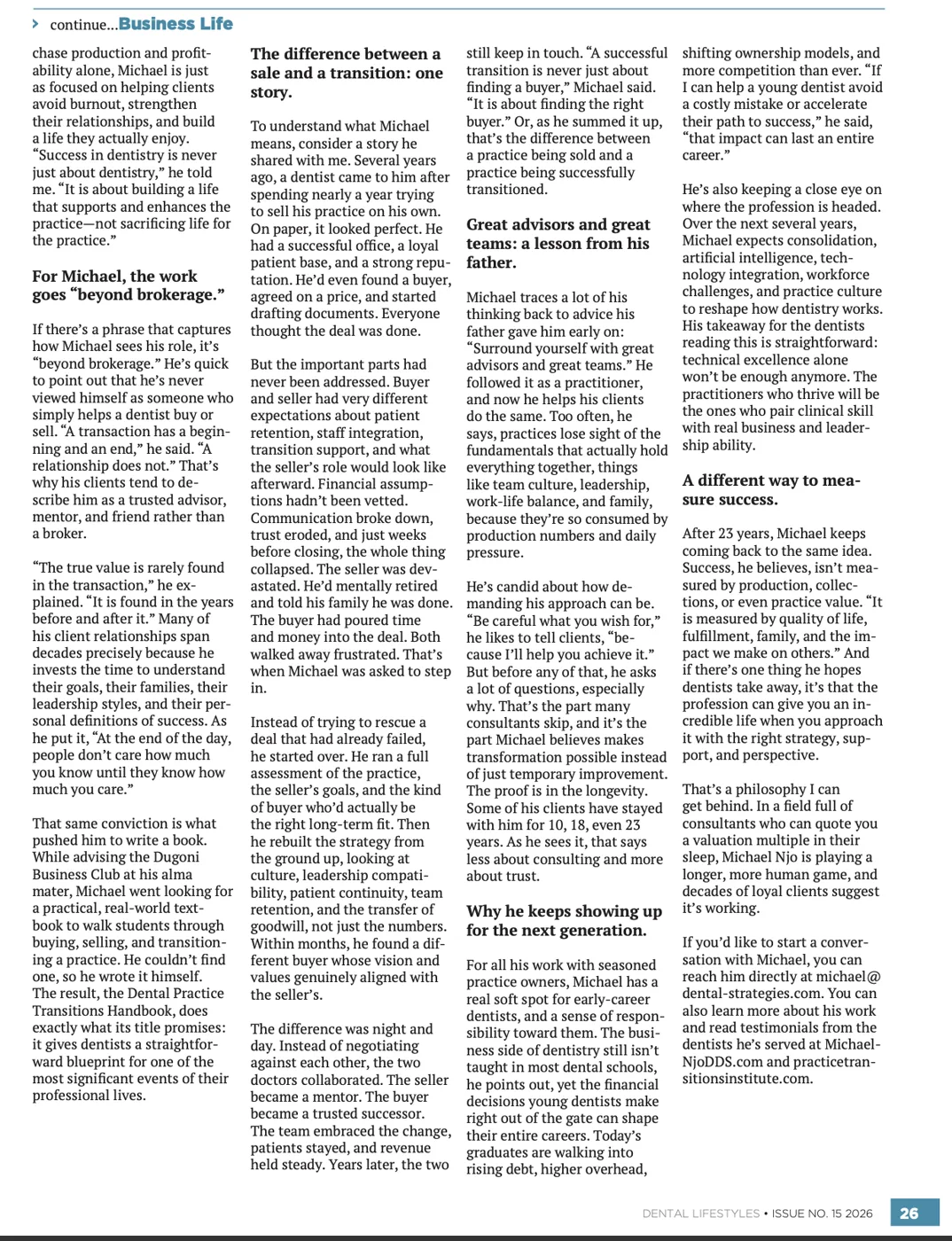 Page 26 of Dental Lifestyles Magazine: the continuation of Beyond Brokerage